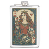 Queen of Hearts — Art Nouveau Rosework Portrait フラスク (正面)
