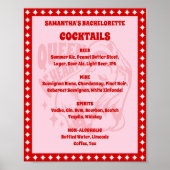 Queen of Hearts Bachelorette Cocktail Menu Sign ポスター (正面)