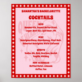 Queen of Hearts Bachelorette Cocktail Menu Sign ポスター