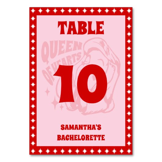Queen of Hearts Bachelorette Party テーブルナンバー (正面)