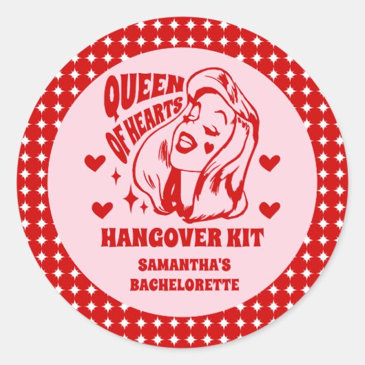 Queen of Hearts Bachelorette Party Hangover Kit ラウンドシール (正面)