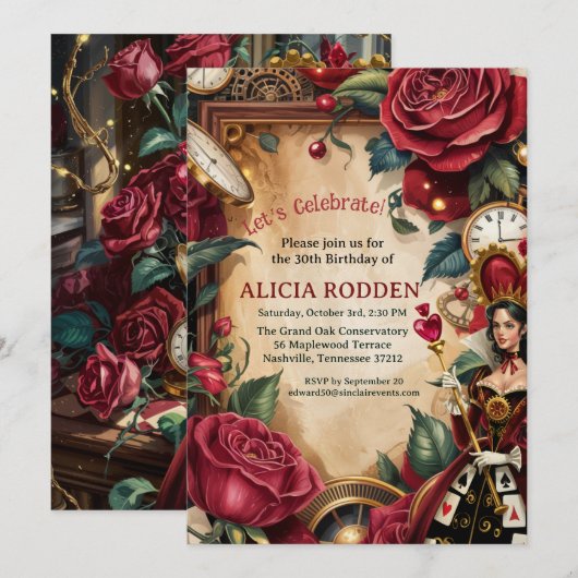 Queen of Hearts Birthday Party  招待状 (正面/裏面)