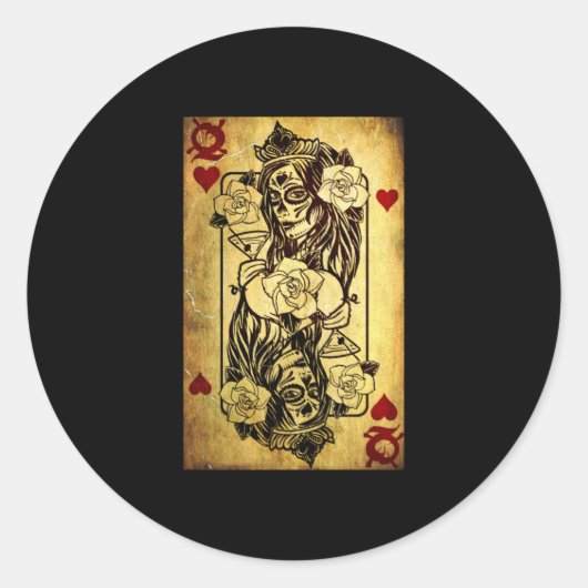 Queen Of Hearts Card Deck Old ラウンドシール (正面)