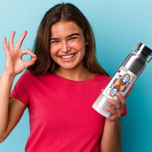 Queen of Hearts Custom Name Playing Card Stainless ウォーターボトル