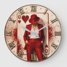 Queen of Hearts Fashion Elegant Lady Casino Card ラージ壁時計