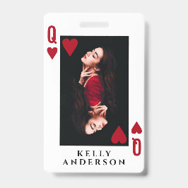 Queen of Hearts Feminine Photo Hairdresser Name バッジ