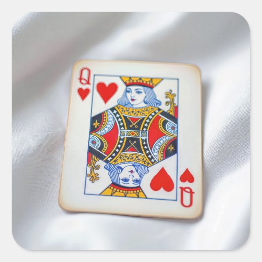 Queen of Hearts On White Satin Fabric スクエアシール (正面)