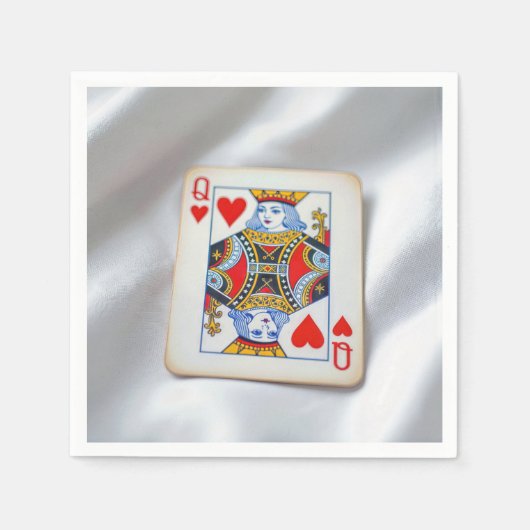 Queen of Hearts On White Satin Fabric スタンダードカクテルナプキン (正面)