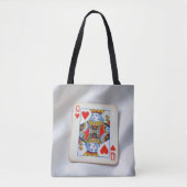 Queen of Hearts On White Satin Fabric トートバッグ (正面)