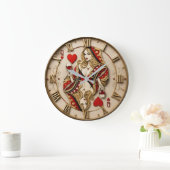 Queen of Hearts Playing Card Elegant Casino Queen ラージ壁時計 (ホーム)