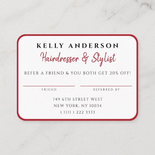 Queen of Hearts Red Photo Business Hairdresser 紹介カード (裏面)