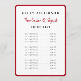 Queen of Hearts Red Photo Services Hairdresser メニュー