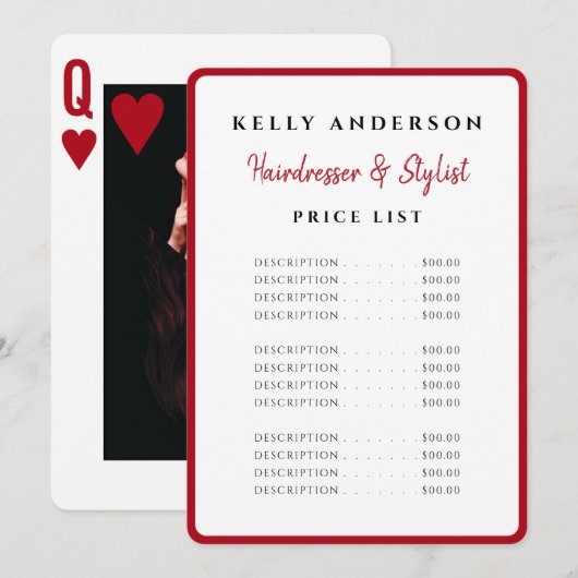 Queen of Hearts Red Photo Services Hairdresser メニュー (正面/裏面)