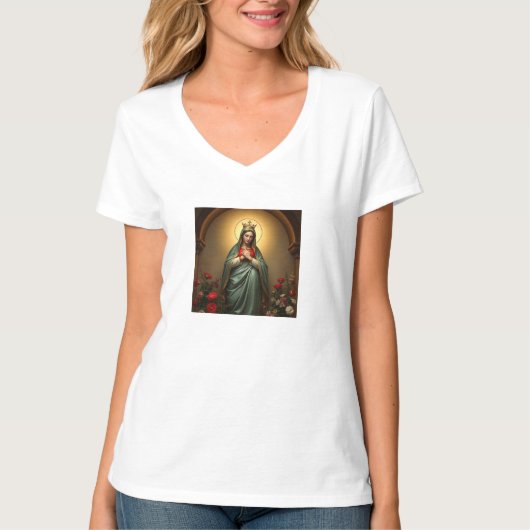 Queen of Heaven Catholic Women's V-Neck Tee Tシャツ (正面)