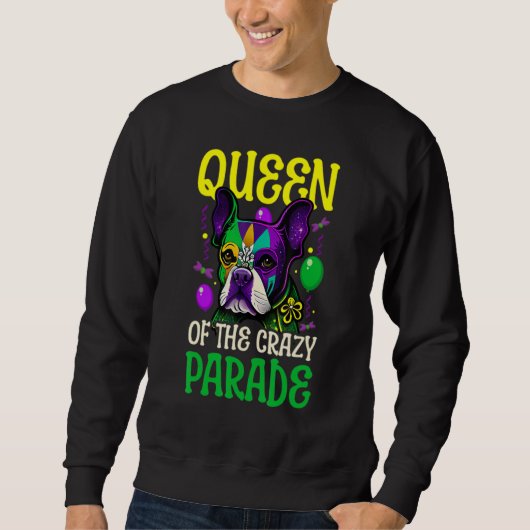 Queen Of Parade Design Mardi Gras Bulldog スウェットシャツ (正面)