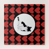 Queen of red hearts cat black white kitty voices ジグソーパズル (横)