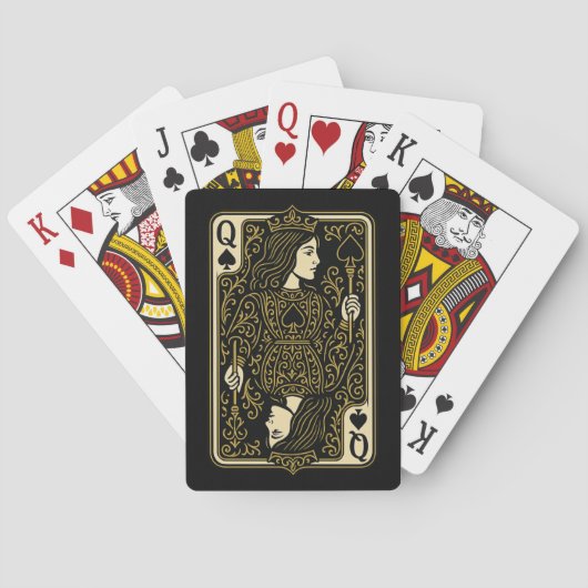 Queen of Spades — Black & Gold Royal Filigree トランプ (裏面)