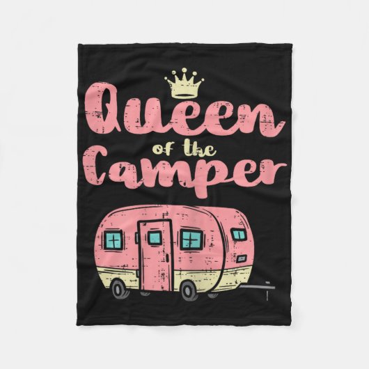 Queen Of The Camper Cute Camping Van Camp Trailer  フリースブランケット (正面)