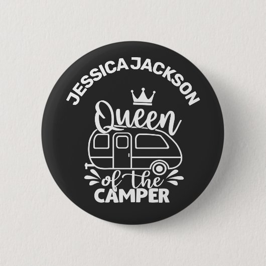 Queen Of The Camper w/ crown & name camping lover 缶バッジ (正面)
