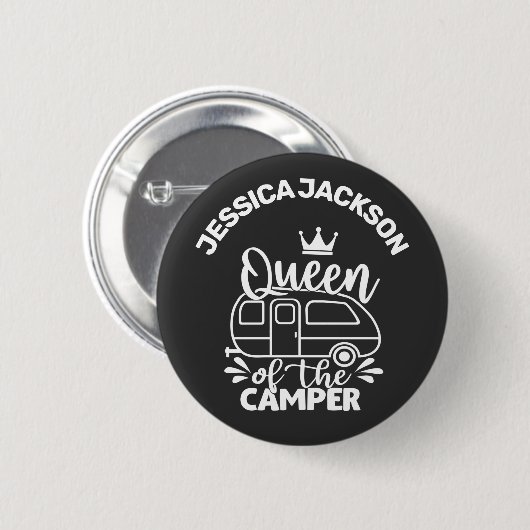 Queen Of The Camper w/ crown & name camping lover 缶バッジ (正面&裏面)