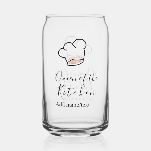 Queen of the kitchen chef cooking add name crown  ガラス缶 (正面)