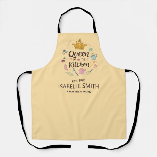 Queen of the Kitchen Custom Name Design エプロン (正面)