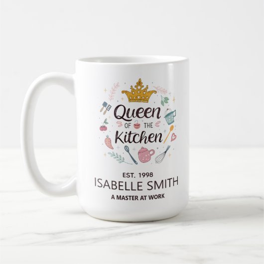 Queen of the Kitchen Custom Name Design コーヒーマグカップ (左)