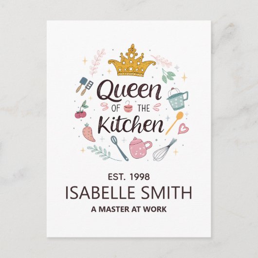 Queen of the Kitchen Custom Name Design シーズンポストカード (正面)