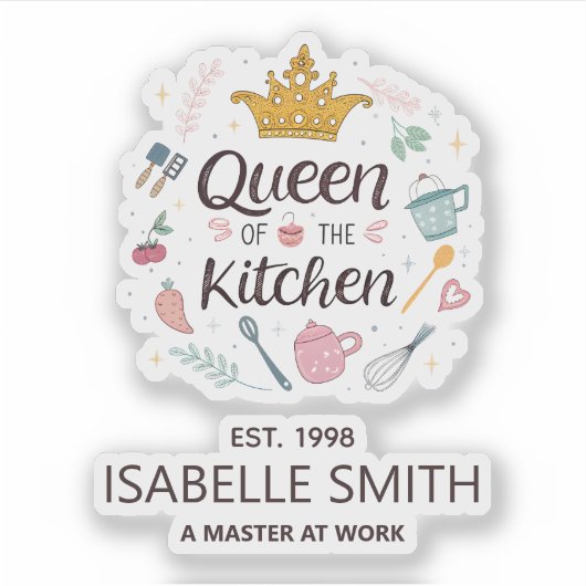 Queen of the Kitchen Custom Name Design シール (正面)