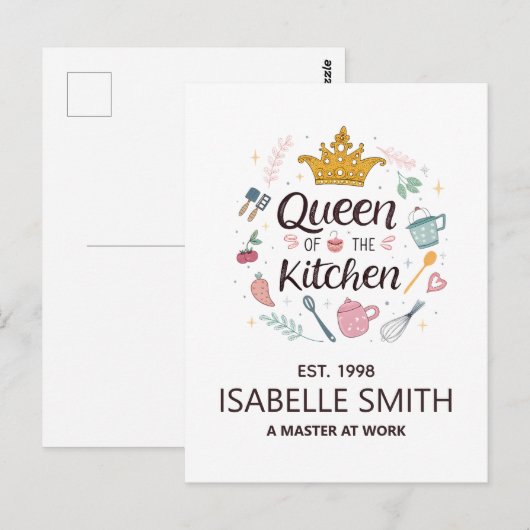Queen of the Kitchen Custom Name Design ポストカード (正面/裏面)