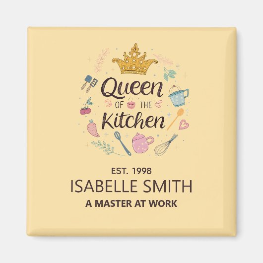 Queen of the Kitchen Custom Name Design マグネット (正面)