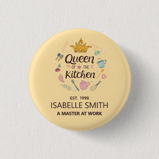 Queen of the Kitchen Custom Name Design 缶バッジ (正面)