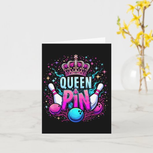 Queen Pin Shirt Bowler Bowling League For Bowling  カード (黄色い花)