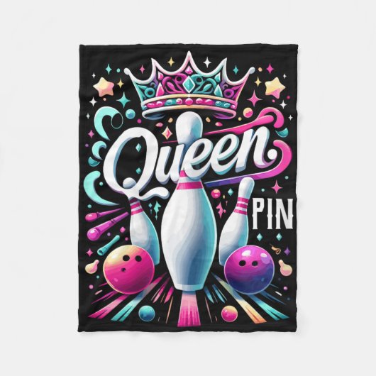 Queen Pin Shirt Bowler Bowling League For Bowling フリースブランケット (正面)