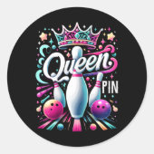 Queen Pin Shirt Bowler Bowling League For Bowling ラウンドシール (正面)