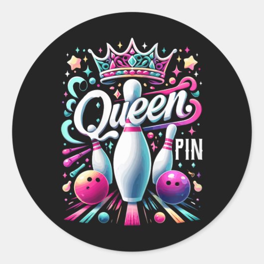 Queen Pin Shirt Bowler Bowling League For Bowling  ラウンドシール (正面)