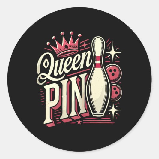 Queen Pin Shirt Bowler Bowling League For Bowling ラウンドシール (正面)