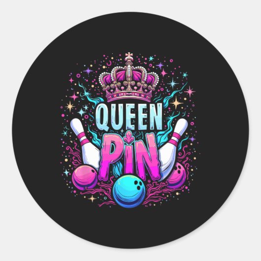 Queen Pin Shirt Bowler Bowling League For Bowling  ラウンドシール (正面)