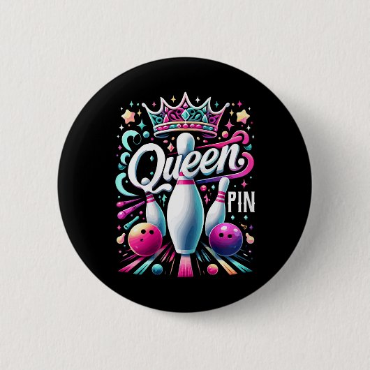 Queen Pin Shirt Bowler Bowling League For Bowling  缶バッジ (正面)