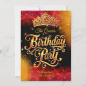 Queen Princess Birthday Gold Orange Red Party 招待状 (正面)