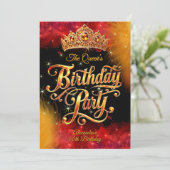 Queen Princess Birthday Gold Orange Red Party 招待状 (スタンド正面)