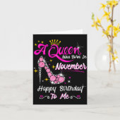 Queen Was Born In November Cute Funny Happy Birthd カード (黄色い花)