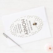 Queenline Honey jar label with bee and huminic 楕円形シール (封筒)