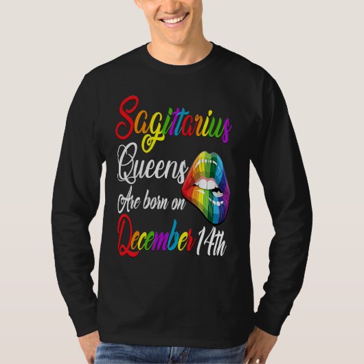 Queens Are Born on December 14th Rainbow Lips Sagi Tシャツ (正面)