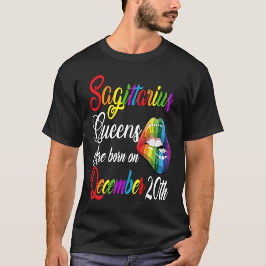 Queens Are Born on December 20th Rainbow Lips Sagi Tシャツ (正面)
