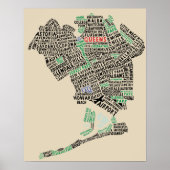Queens, New York Typography Map Art Poster ポスター (正面)