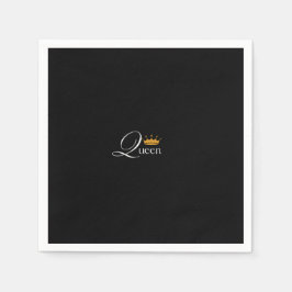 "Queen's Touch: Black Napkin with Bold 'Queen'  スタンダードカクテルナプキン