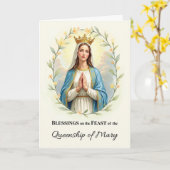 Queenship of Mary Feast Day with Floral Wreath カード (黄色い花)
