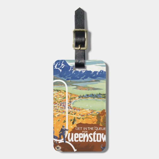 Queenstown、ニュージーランドのヴィンテージ旅行 ラゲッジタグ (正面縦)