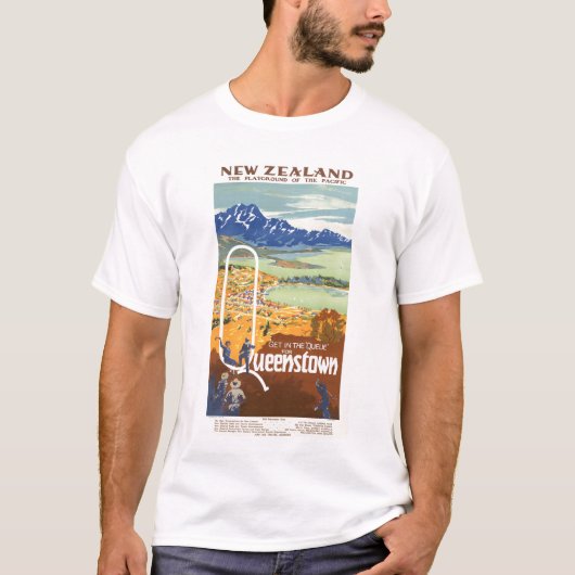 Queenstown、ニュージーランドのヴィンテージ旅行 Tシャツ (正面)